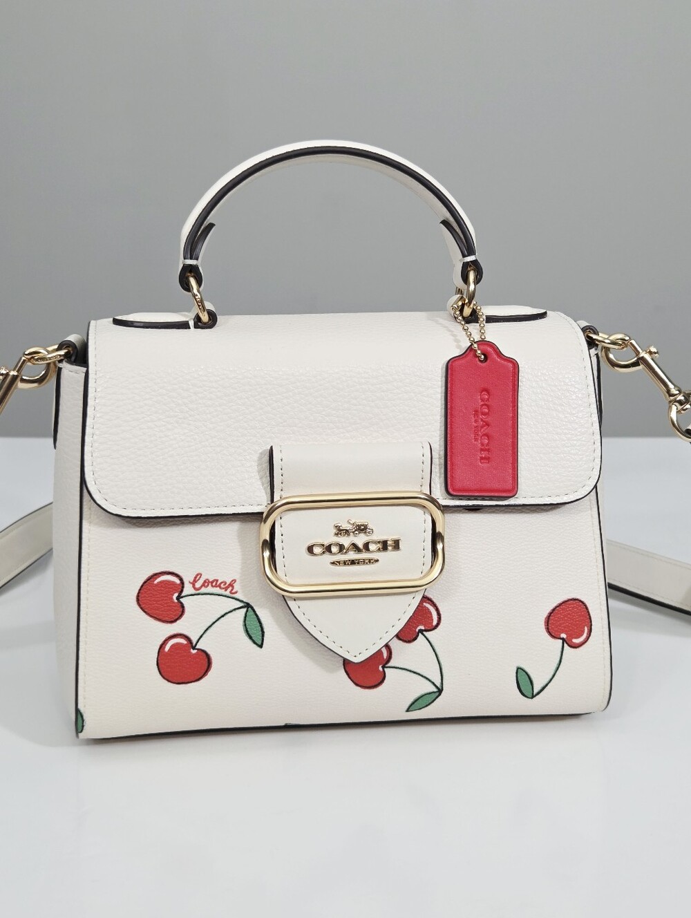 LIKE NEW COACH MORGAN TOP HANDLE SATCHEL WITH HEART CHERRY PRINT